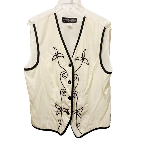 Vintage Lauren Alexandra white embroidered vest sz 14 - Picture 1 of 5